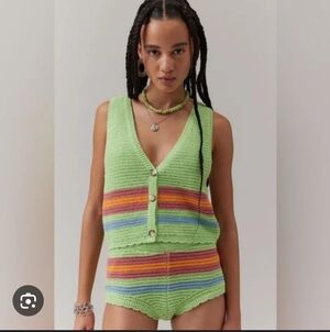 Urban Outfitters Green Rainbow Knit Top